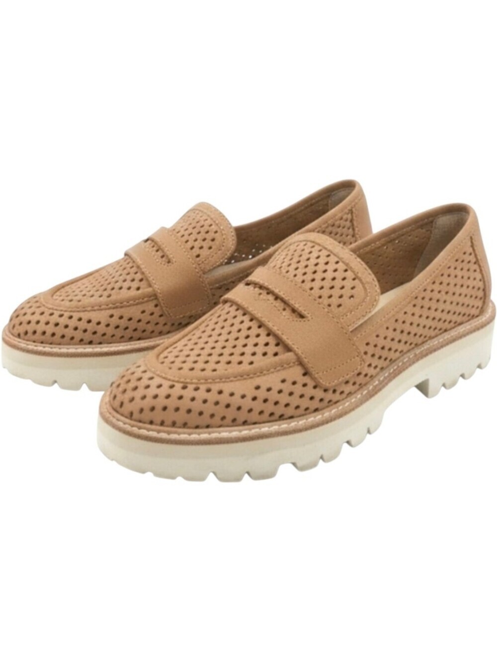 Dolce Vita Tan Perforated Platform Penny Loafers Lug Sole 7.5